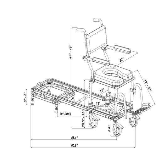 Nuprodx MC6000RS Commode Chair And Shower Transfer System