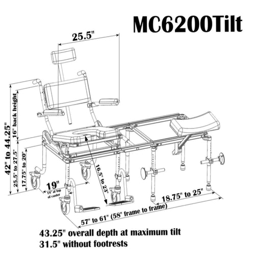 Nuprodx MC6200Tilt Commode Chair And Tub Transfer With Tilt-In-Space